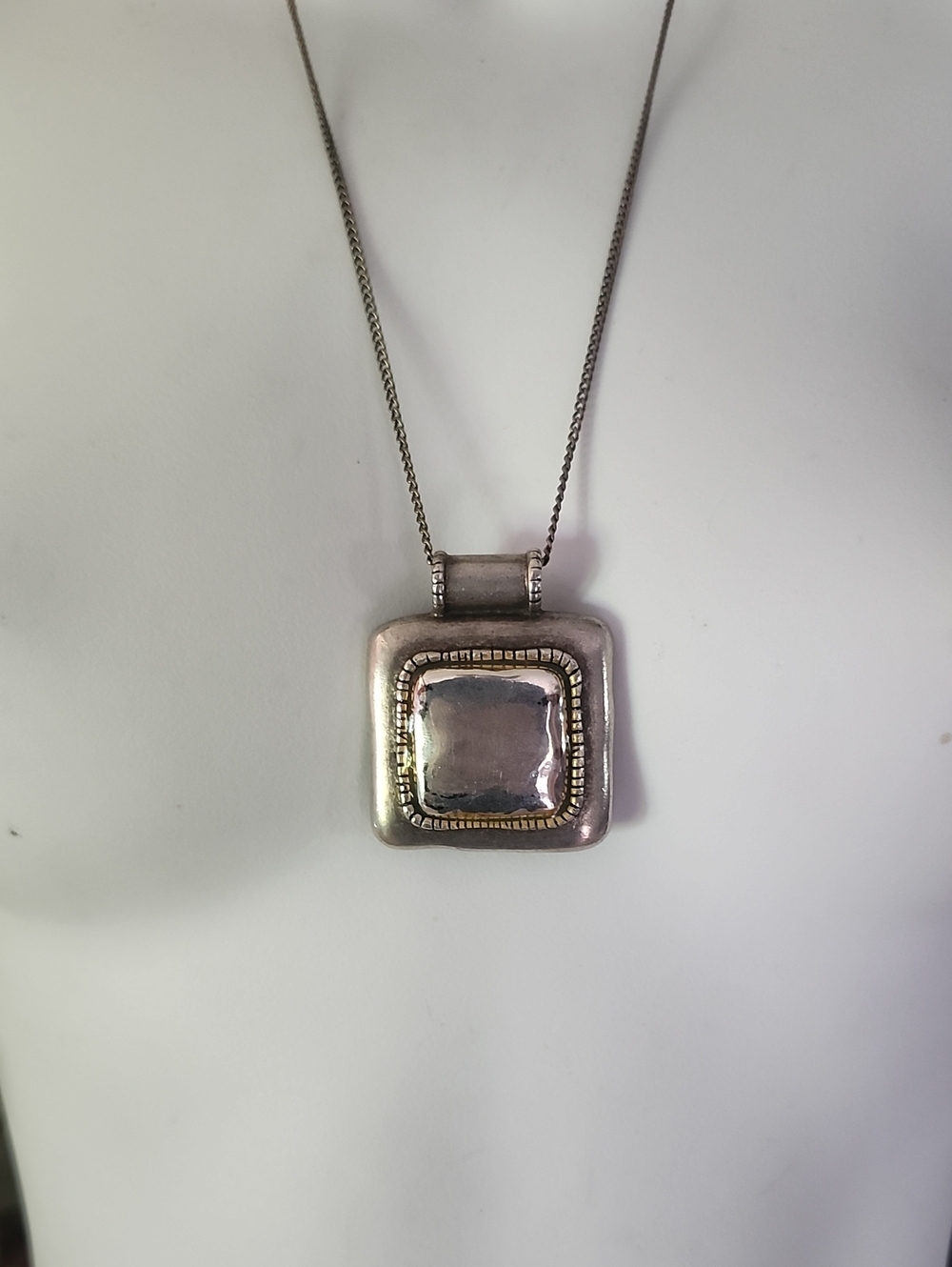 Chico' Silver Square Pendant Necklace - Modernist Style